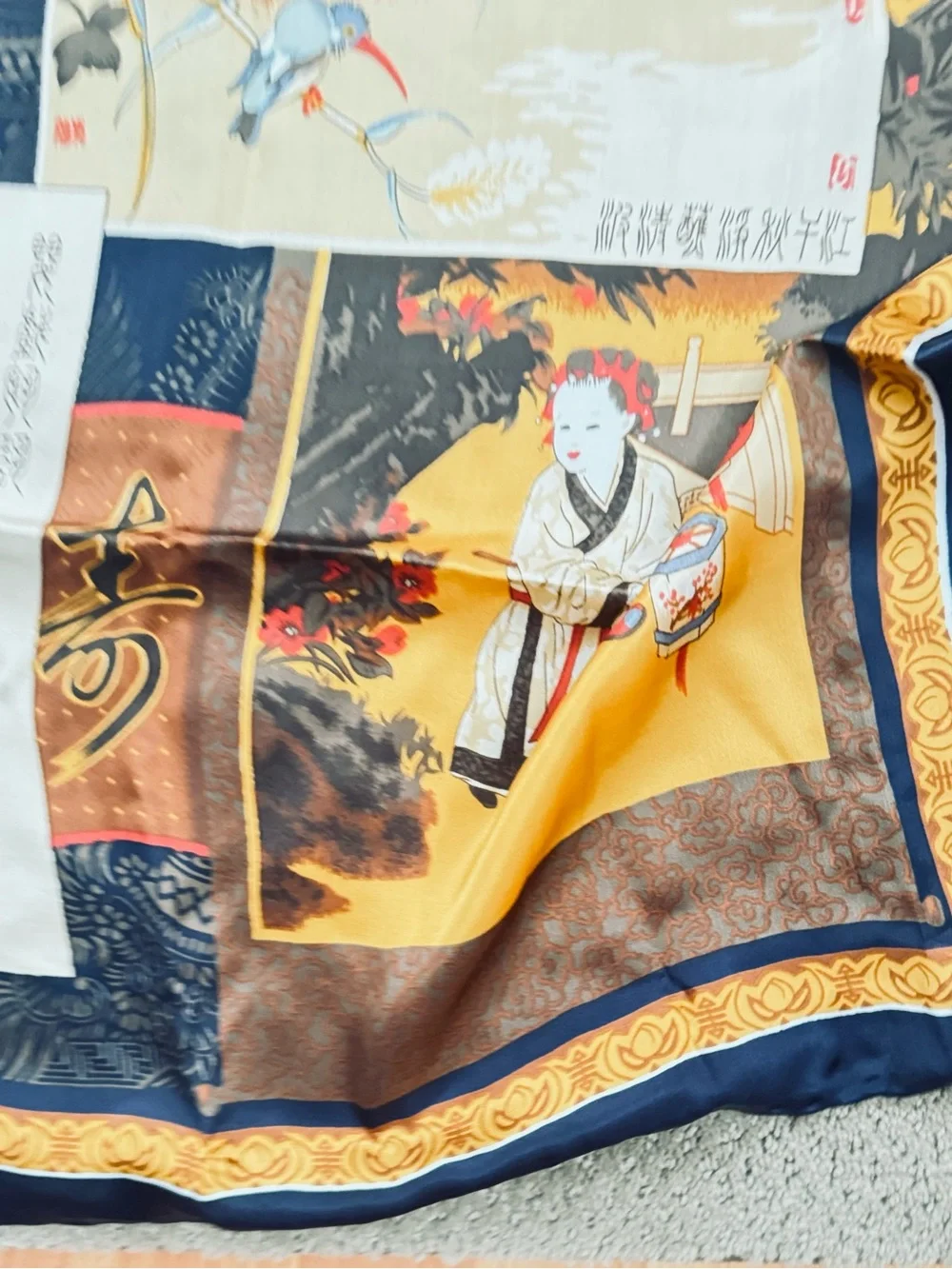 Tongyu Silk-scarf. 40 by 40 inches. Never worn.Colors are slightly muted
